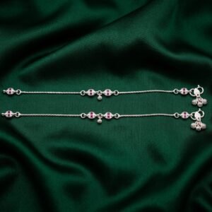 Traditional Silver Kemp Stone Payal Anklets (Pair)