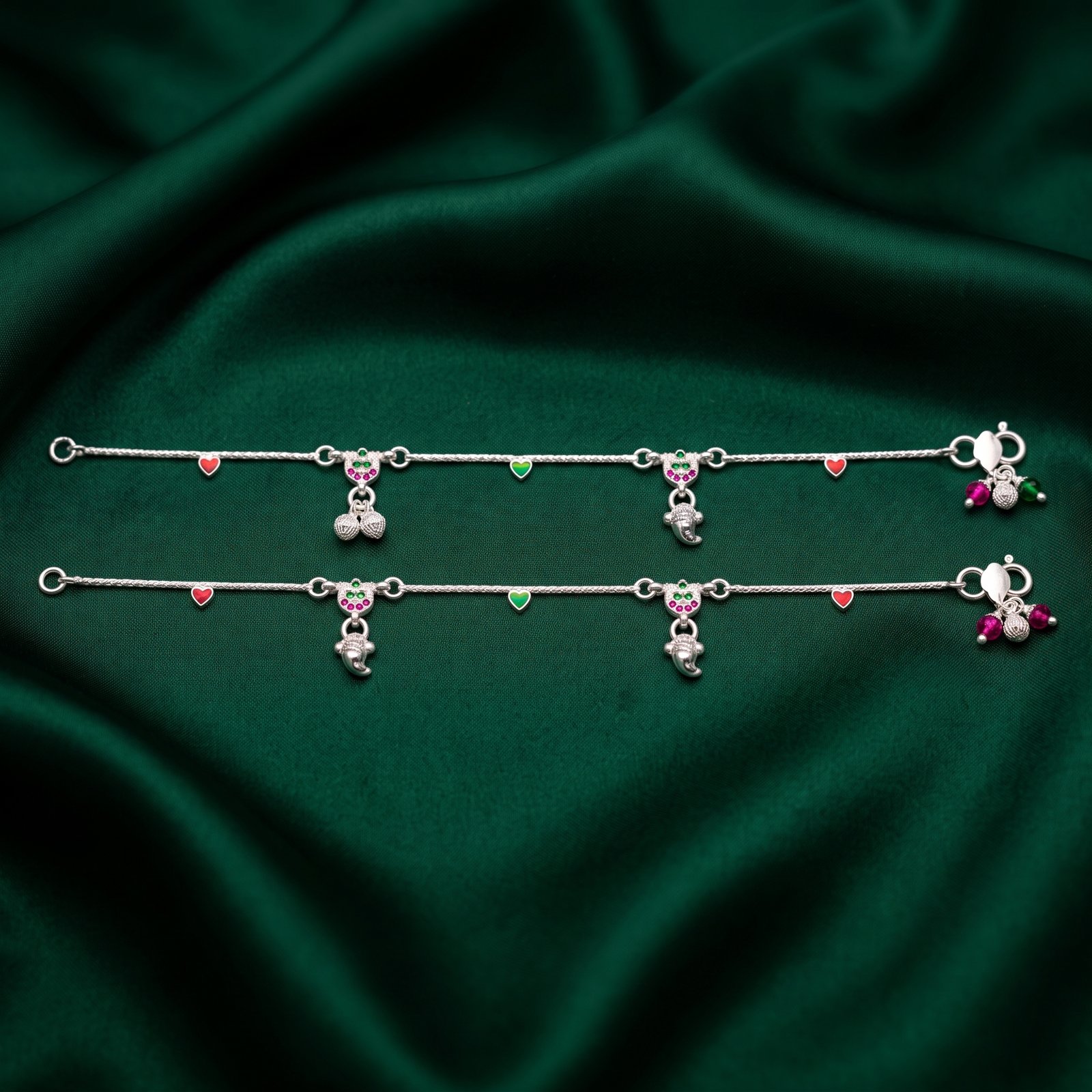 Charming Kids Silver Payal with Elephant and Heart Motifs