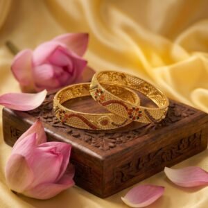 Gold Meenakari Floral Wave Kada Bangles
