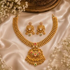 Antique Gold Peacock Chandbali Necklace Set