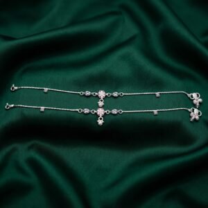 Intricate Silver Payal with Ruby and CZ Tortoise Pendant