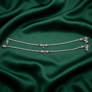 Dainty Silver Payal with CZ Flowers and Ruby Rhombus Charm