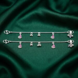 Charming Kids Silver Payal with Ruby Heart and Ghungroo Dangles