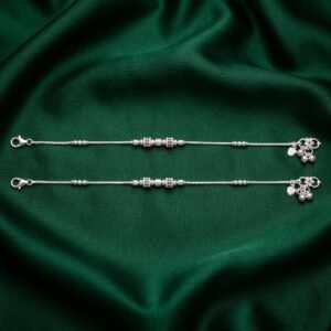 Charming Silver Payal with Heart Dangles and Pink Stone Accents