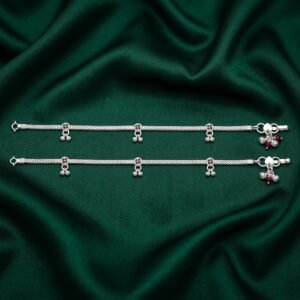 Classic Silver Payal with Ruby Accent Clusters and Ghungroo Pairs
