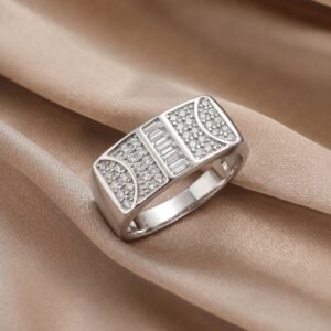 Silver Multi-Texture Crystal Block Band