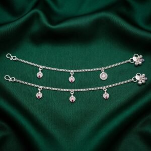 Charming Silver Payal with Ruby Teardrop and Tree of Life Charms