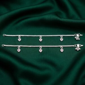 Dainty Silver Payal with Ornate Floral and Ruby Charms