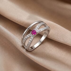 Cross-Over Ruby Pink Crystal Ring