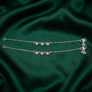 Dainty Silver Payal with CZ Fan Charms and Ruby Accents
