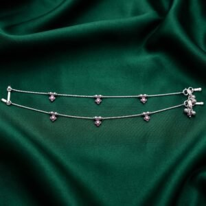 Dainty Silver Payal with Ruby Clover Charms and Textured Beads