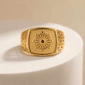 Gold Mandala Sunburst Signet Ring