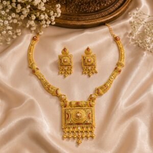 Gold Antique Meenakari Square Pendant Necklace Set