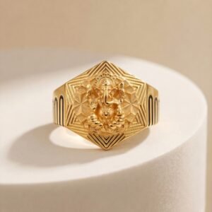 Gold Lord Ganesha Hexagonal Signet Ring
