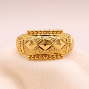 Gold Textured Pyramidal Bead Accent Ring