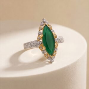 Dual-Tone Marquise Green Agate Halo Ring