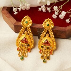 Gold Meenakari Jhumka Chandbali Earrings