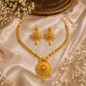 Gold Antique Circular Medallion Necklace Set
