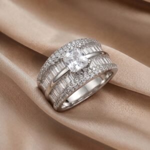 Princess-Cut Iced-Out Wide Band Ring