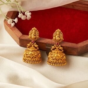 Antique Gold Goddess Lakshmi Temple Jhumka Earrings