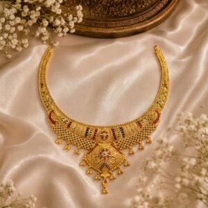 Gold Choker Necklace with Rhombus Meenakari Pendant