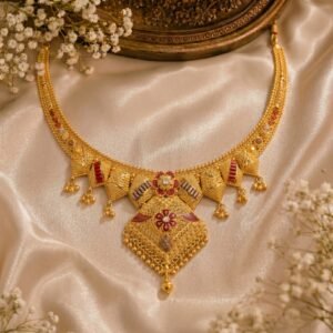 Gold Choker Necklace with Rhombus Meenakari Pendant