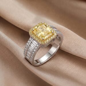 Yellow Canary Diamond Halo Wide Ring