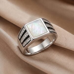Square Mother of Pearl Signet Ring