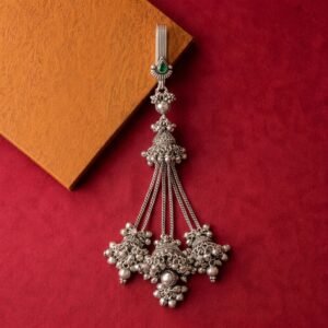 Oxidized Silver-Plated Waist Challa with Emerald Green Stone