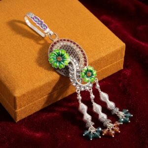 Oxidized Silver Twin Green Blossom Tassel Chabi Chhalla