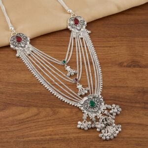 Oxidized Silver Multi-Strand Teardrop Stone Kamarbandh