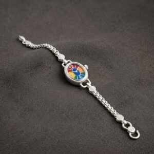 Pure Silver Watch-Style Kids Bracelet – Multi-Color Enamel Clock Face Chandi Nazariya / Bracelet for Babies