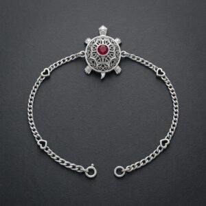 Pure Silver Tortoise Payal / Bracelet – Ruby Studded Filigree Kachua Kada Bracelet for Women