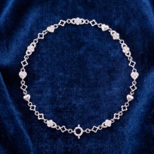 Pave Clover and Heart Mixed Link Anklet