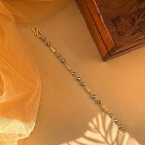 Gold-Plated Black Bead Bracelet — Traditional Minimalist Nazariya Link Bracelet