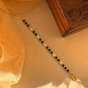 Gold-Plated Black Bead & Pearl Nazariya Bracelet
