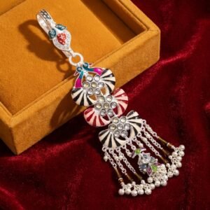 Peacock Motif Silver Meenakari Chabi Challa Saree Key Chain