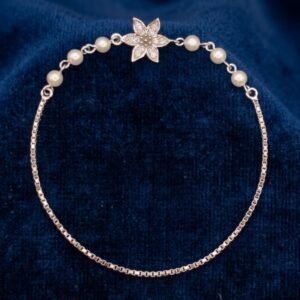 Pearl and Pave Crystal Flower Box Chain Bracelet