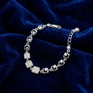 Silver-Plated Geometric Cubic Zirconia Link Bracelet