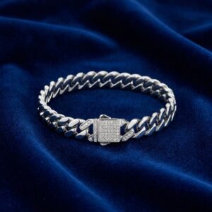 Cuban Link Chain Bracelet with Iced-Out Box Clasp