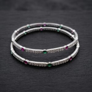 Elegant Multicolor Zircon Silver-Plated Festive Bangles (Set of 2)