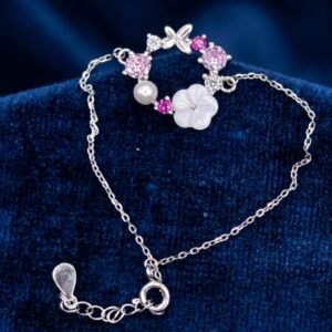 Floral Wreath and Pastel Gemstone Chain Bracelet