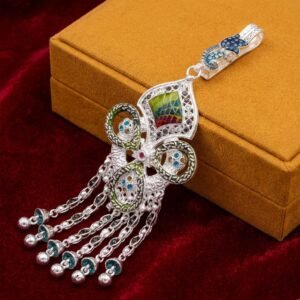 Abstract Meenakari Silver Chabi Challa Saree Waist Key Chain