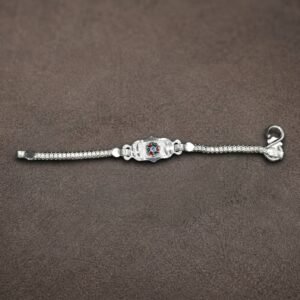 Pure Silver Diamond-Cut ID Kada Bracelet – Enameled Floral Motif Chandi Nazariya / Box Chain Bracelet