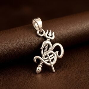Silver Lord Shiva Mahadev Om, Trishul & Trishul Devotional Pendant