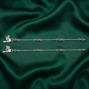 Sterling Silver Ruby-Red Stone Infinitesimal Link Payal (Pair)