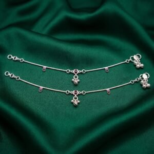 Meenakari Heart & Dangling Bell Payal (Pair)