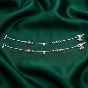 Silver Star Charm & Twin Floral Stone Payal