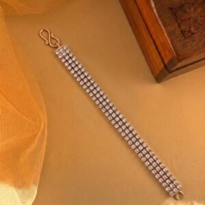 Rose Gold Three-Row Round CZ Tennis Bracelet