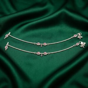 Silver Shell Motif & Ruby Floral Charm Payal